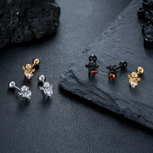 Orecchini a Bottone con Cuore d'Angelo in Acciaio al Titanio Unisex Oro Argento Nero Strass Orecchini Light Luxury Moda Design di Nicchia Gioielli