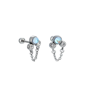 Boucles d'oreilles en acier titane avec opale bleue et franges en zircon brillant