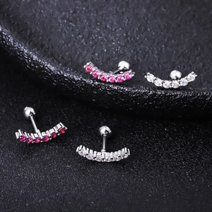 Boucles d'Oreilles Clous Croissant de Lune en Acier Titane Zirconia Brillant Piercing Incurvé Bijoux Mode pour Hommes Femmes
