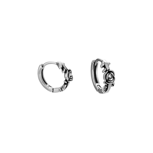 Vintage titanium steel rose flower hoop earrings with zircon stone for men and women