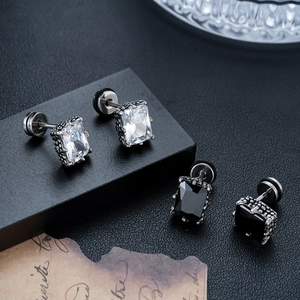 Boucles d'Oreilles Clous Unisexes en Acier au Titane avec Strass Carré Style Hip Hop Luxe Léger Bijoux Mode