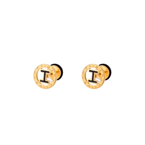 Clous d'oreilles minimalistes en titane doré avec logo H noir et gravures de lettres