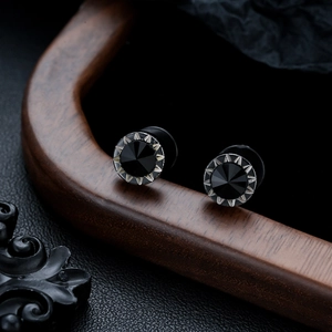Boucles d'Oreilles Clous en Acier au Titane avec Strass pour Hommes Femmes Punk Gothique Noir Argent Bijoux Géométriques Cadeau
