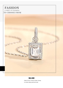 Détail du collier en argent S925 avec zircon carré taille émeraude et pendentif à franges