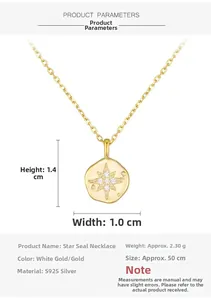Detailed size chart for S925 sterling silver irregular star pendant necklace