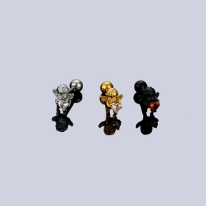 Set orecchini angelo e cuore in acciaio al titanio colori argento, oro e nero