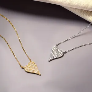 925 Sterling Silver Heart Pendant Necklace with Cubic Zirconia in Gold and Silver