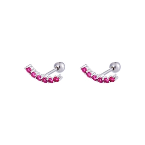 Boucles d'oreilles croissant en acier titane avec zircons rouges et fermoir à vis