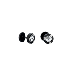 Clous d'oreilles en acier titane avec base noire et pierre de zircon ronde brillante