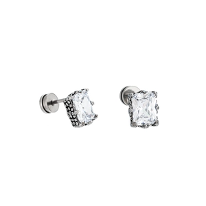 Boucles d'oreilles carrées en zircone avec monture en acier titane argenté pour hommes et femmes
