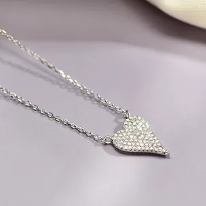 Elegant 925 sterling silver heart pendant necklace with shimmering white pavé zircon stones