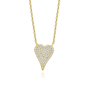Elegant 925 sterling silver heart pendant necklace with shimmering zircon pavé stones