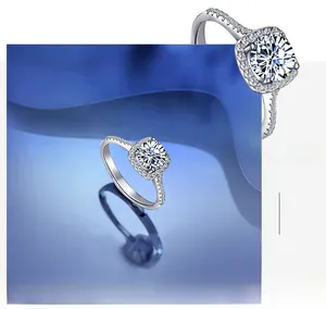 Macro detail of S925 sterling silver halo ring with moissanite pave setting craft