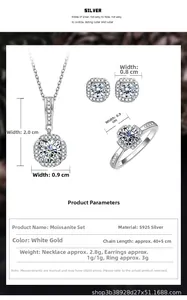 Détail macro de l'ensemble bijoux en argent S925 moissanite avec bague et collier