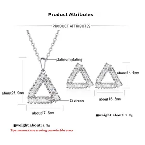 Detailed specs for 925 silver set with triangle 7A zircon and platinum plating