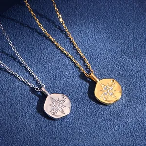 S925 sterling silver North Star coin pendant necklaces in gold and silver finish
