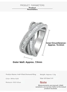 Specifiche dettagliate delle dimensioni per l'anello incrociato in argento S925