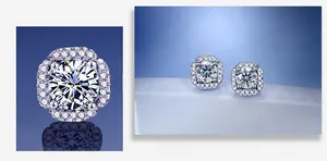 Gros plan détaillé des boucles d'oreilles en argent S925 avec halo de moissanite