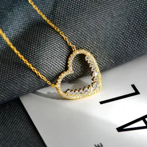 Elegant 18K gold plated S925 silver heart pendant necklace with shimmering zircon stones