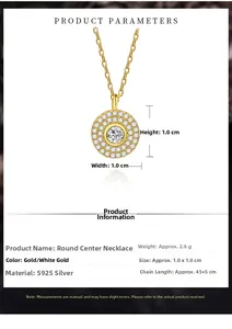 Detailed product parameters of S925 sterling silver pave disk necklace with dimensions