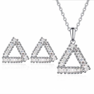 925 sterling silver triangle jewelry set including necklace and stud earrings with crystals