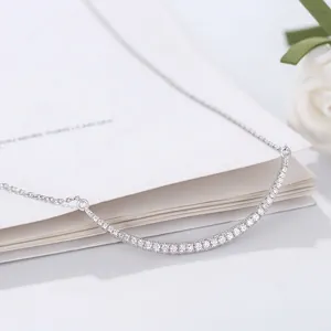 Minimalist S925 sterling silver smile necklace with sparkling white cubic zirconia