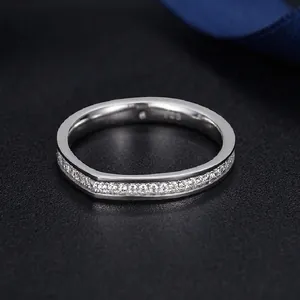 Elegant 925 sterling silver V-shaped ring featuring a row of sparkling micro-pave zircons