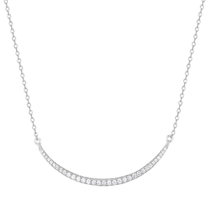 S925 sterling silver smile necklace with micro-paved cubic zirconia on white background