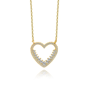 Elegant 925 sterling silver heart pendant necklace with gold plating and sparkling zircons