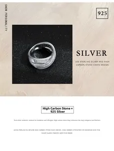 Dettaglio dell'anello incrociato in argento sterling 925 con file multiple di pietre lucenti