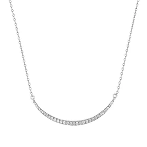 925 Sterling Silver Smile Pendant Necklace For Women Minimalist Curved Arc Micro Inlaid Rhinestone Clavicle Chain Jewelry
