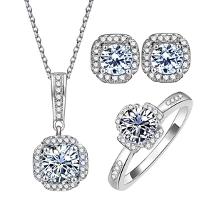 Parure de bijoux halo en argent S925 avec collier, boucles d'oreilles et bague