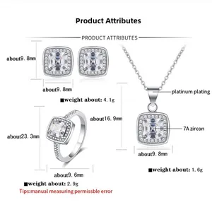 Spécifications de taille pour l'ensemble bijoux géométriques en argent S925 et zircon