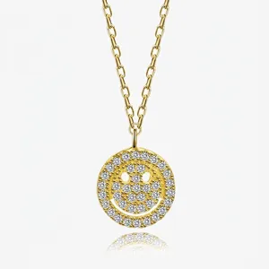 925 Sterling Silver Smile Face Pendant Necklace Rhinestone Micro-Pave Electroplated Cross Chain For Women Fashion Jewelry