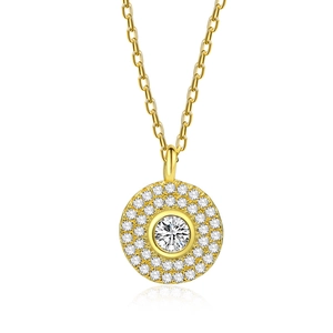 S925 sterling silver gold plated necklace with a double halo round CZ pendant