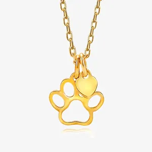 925 Sterling Silver Cat Paw Pendant Necklace For Women Cute Hollow Animal Footprint Heart Double Pendant Necklace Jewelry