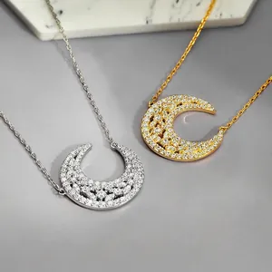 Colliers lune évidée en argent sterling 925 avec zircons étincelants en or et argent