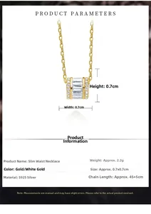 Spécifications du collier cylindre en argent S925 orné de zircons blancs brillants