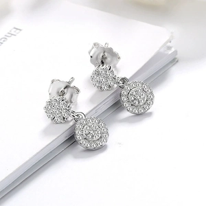 Elegant S925 sterling silver double circle drop earrings with shimmering zircon crystals