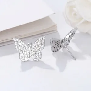 Boucles d'oreilles papillon en argent sterling S925 avec zircons cubiques brillants