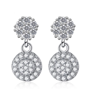 Close-up of double ring earrings with s925 silver plating and sparkling crystal pave