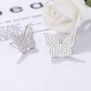 Boucles d'oreilles papillon en argent S925 avec pavé de zircons cubiques étincelants