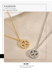 Detail of S925 sterling silver necklaces with geometric X pendants and pave-set zircons