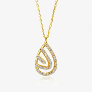 Collier Pendentif Goutte d'Eau en Argent Sterling S925 pour Femmes Élégant Chaîne de Clavicule en Zirconia Micro-Pavé Ajouré Bijoux Plaqués Or Argent