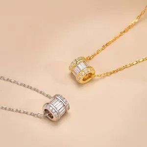 Collier cylindre en argent S925 avec zircons brillants en finitions dorée et argentée