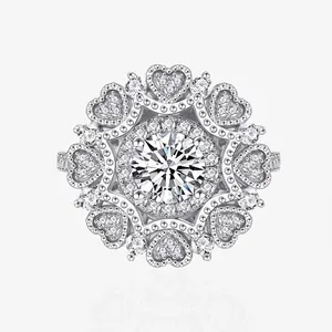 Bague Jardin Secret Cœur Design Original Argent Sterling 925 Luxe Strass Cluster Statement Bague pour Femme Bijoux Cadeau