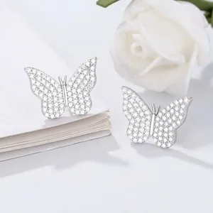 Boucles d'oreilles papillon en argent 925 avec zircons brillants de style moderne