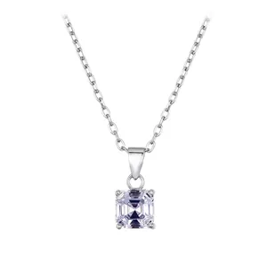 925 Sterling Silver Square Rhinestone Pendant Necklace For Women Elegant Geometric Clavicle Chain Jewelry Accessory Daily Gift