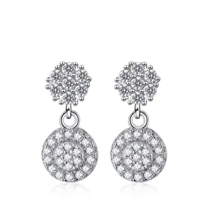 S925 Sterling Silver Double Round Loop Drop Earrings For Women Elegant Zirconia Inlaid Geometric Stud Earrings Jewelry