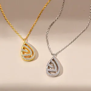 Colliers en argent 925 avec pendentifs goutte évidés et zircons pavés en or et argent